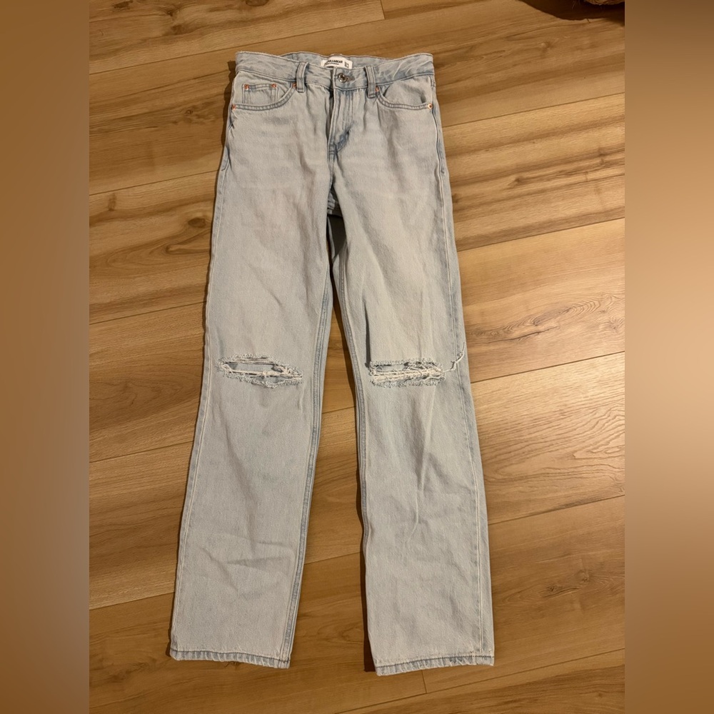 Light wash colored jeans straight leg